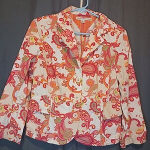Tommy‎ Hilfiger Blazer Size 10 Paisley Print Pink Orange Cotton Jacket